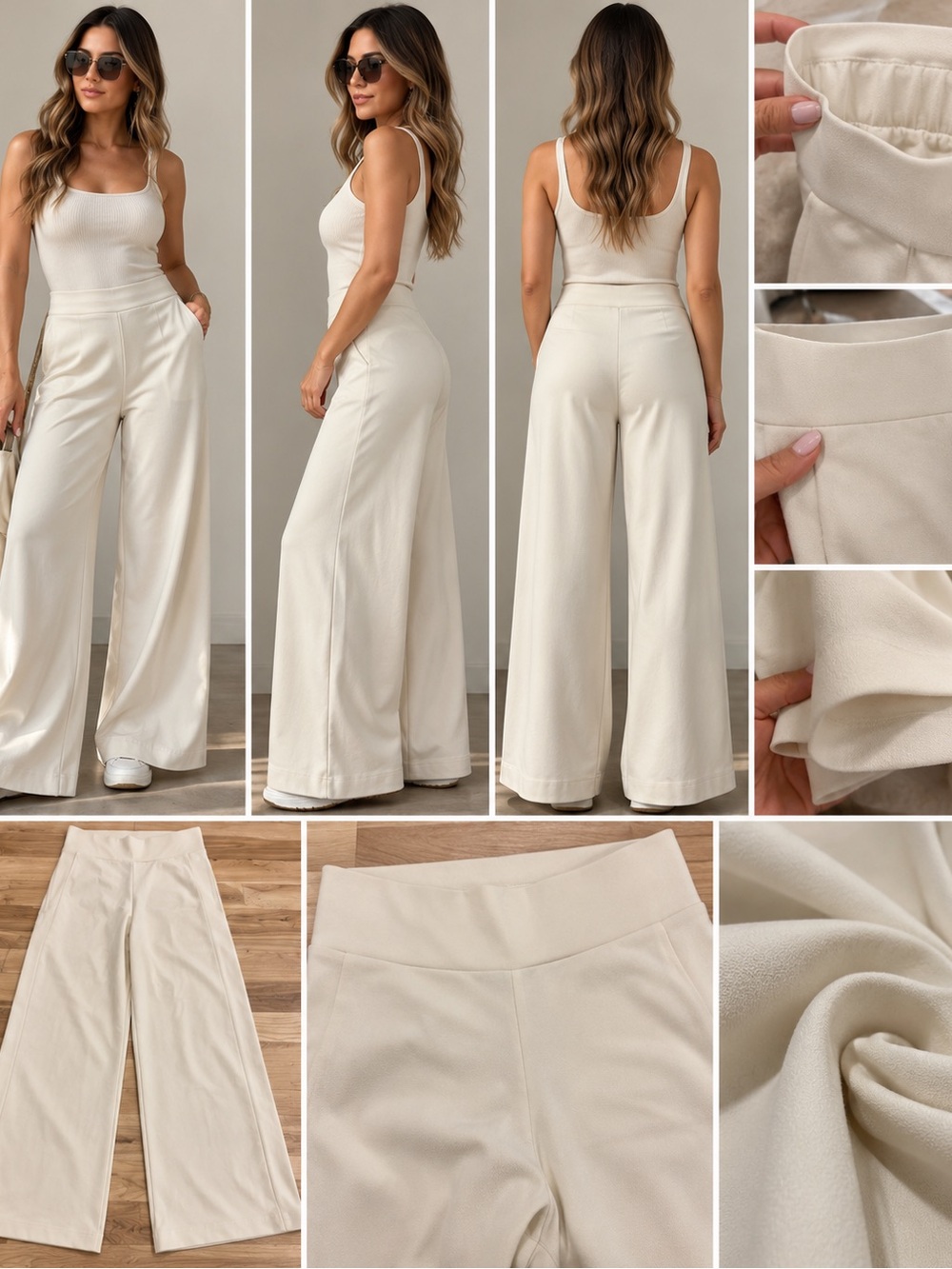 Banana Republic Cream Wide-Leg High-Rise Pants